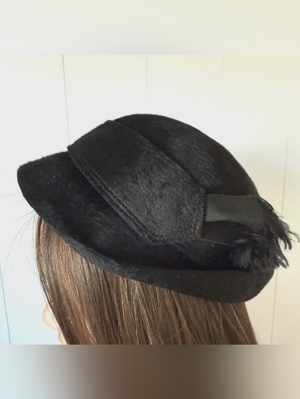 I. Magnin Vintage 40s 50s Black Wool Half Hat Tassel Scarf Fascinator Italy